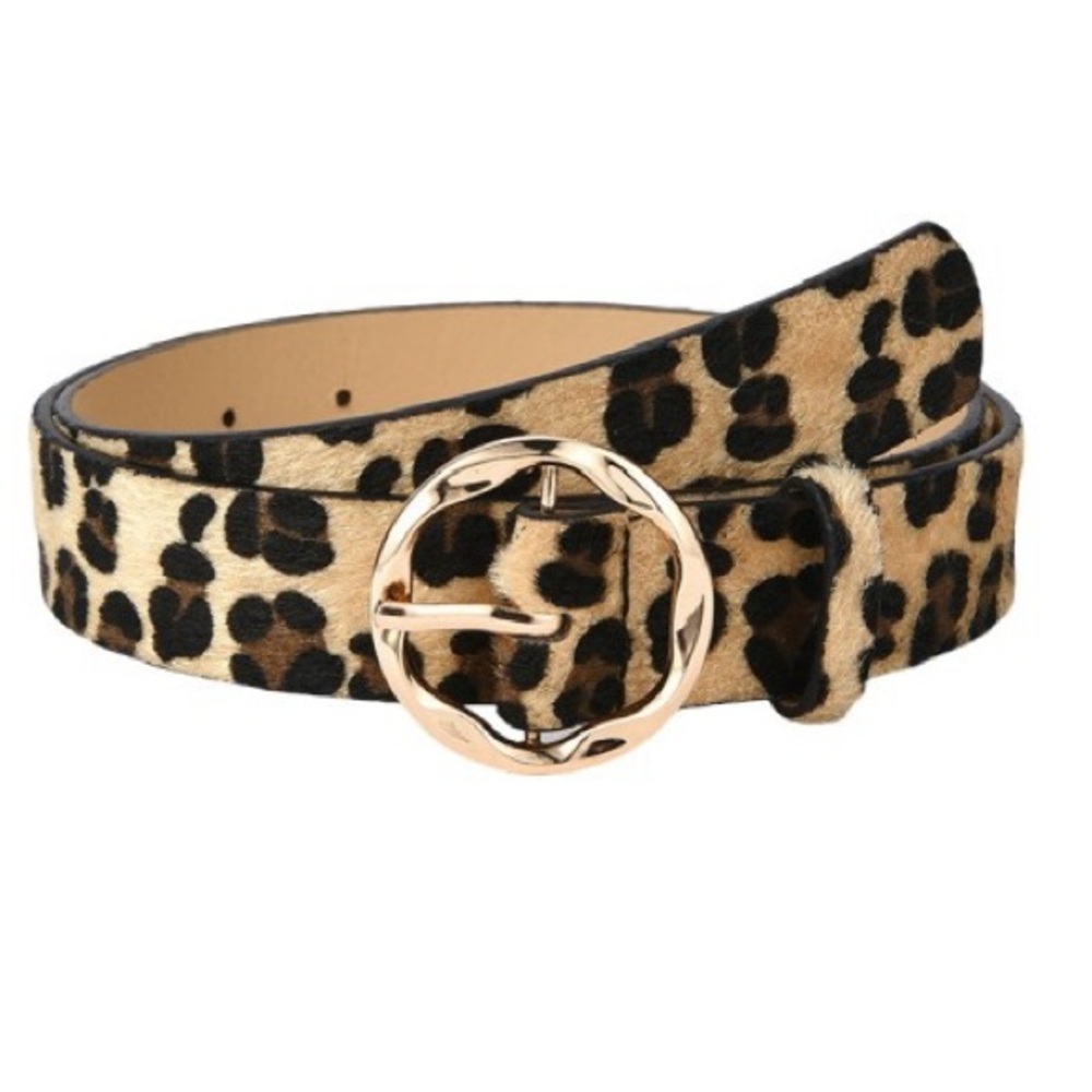 Furry Leopard Print Vegan Belt (U412)
